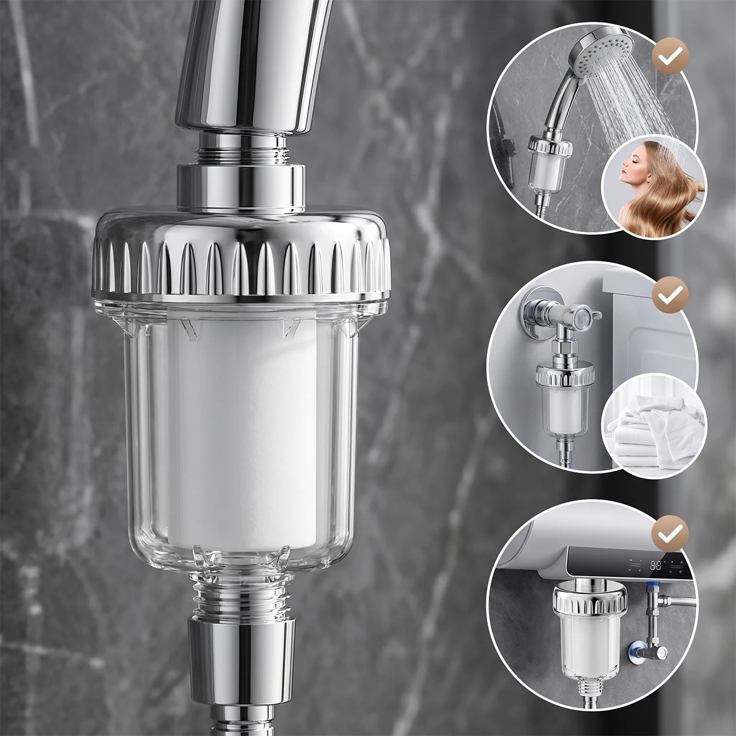 Water Heater Pre Filter Shower Head Filter Transparent Window 20mm Universal Connector Hard Water Purifier Accessory