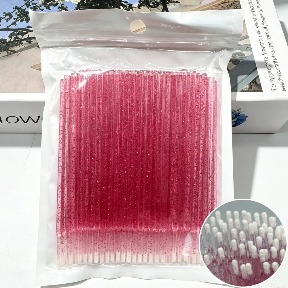 100PCS Crystal Micro Brush Disposable Lashes Removing Swab Mascara Wands Applicator Eyelash Extension Brushes Makeup Tools