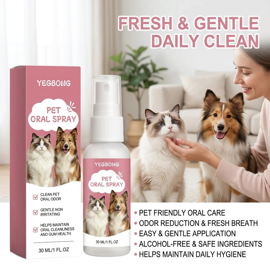 Pet Oral Care Spray Eliminating Bad Breath Cleaning Food Residue Support Long-Term Gum Health No-Brush Daily Pet Oral Deodorizer