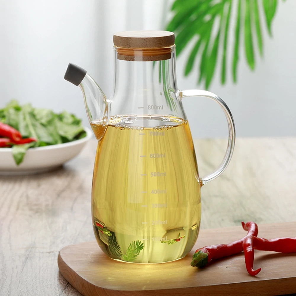 500/800ml Cooking Seasoning Bottle Dispenser Glass Olive Oil Sauce Vinegar Pot Bottles with Handle Lid Kitchen Cooking Container