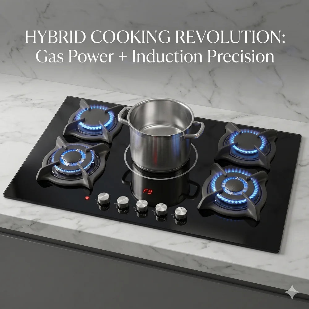 Factory OEM/ODM Built-in 4 Gas & 1 Electric Burners Hob, Tempered Glass Cooktop with Flameout Protection