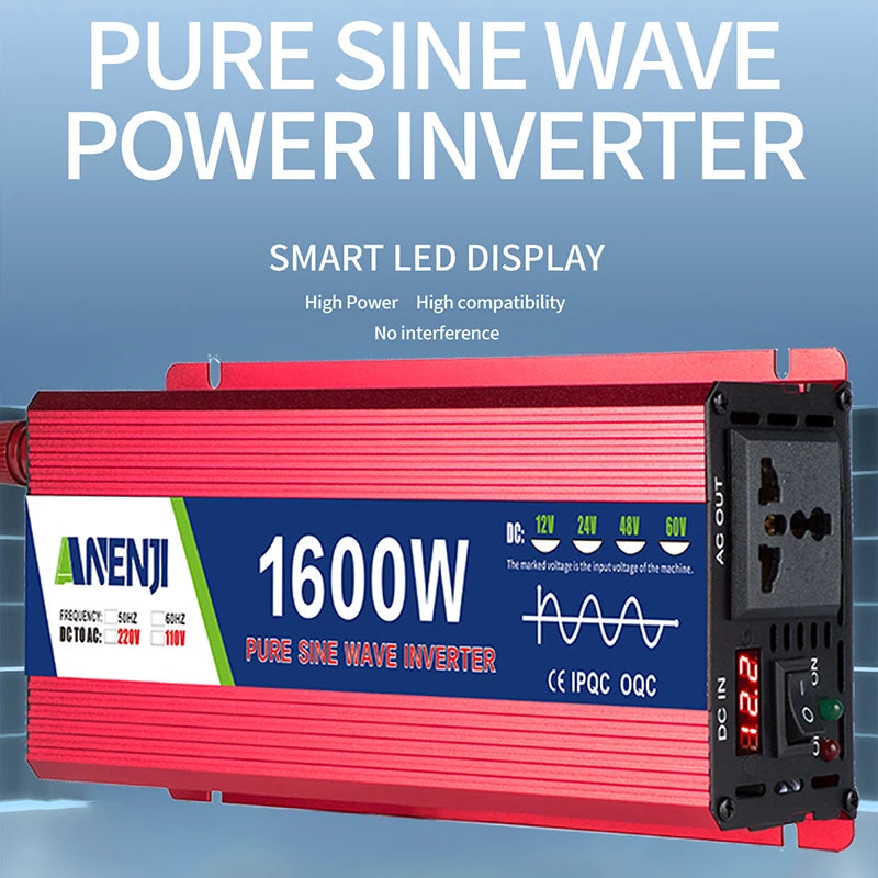  Car Inverter 1000W 1600W 2200W 3000W Pure Sine Wave DC 12V to AC 110V 60Hz Power Transformer Voltage Portable DC/AC Converter