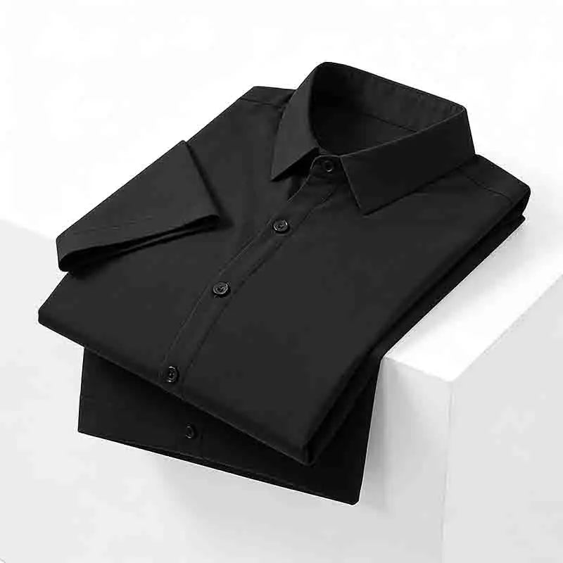 Casual Light Blue Short Sleeve Button Up Shirt for Men Versatile Collared Dress Shirt for Spring & Summer