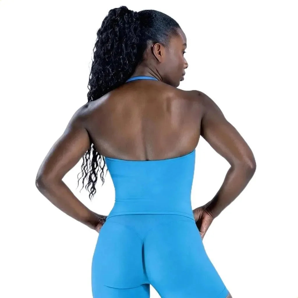 Seamless Halter Workout Tank Top for Women Backless Longline Yoga Top Gym Fitness Activewear Body Shaping Sportswear