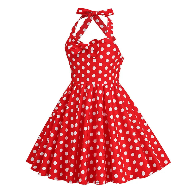 Kids Girls Vintage Halterneck Dress Polka Dots Cherry Strawberry Daily Birthday Party 1950s Swing Dress Summer Princess Dress