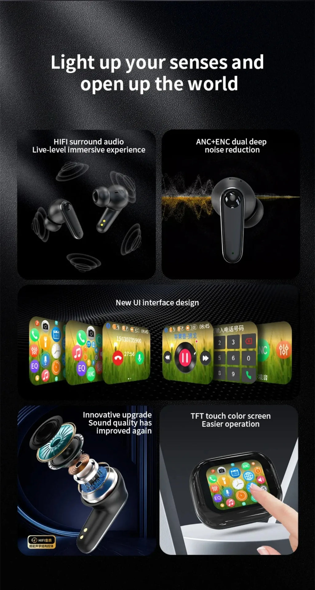 Smart Touch Control Translation Headphones Language Translator Bluetooth Wireless Earphone Noise Cancelling Music Sports Earbuds