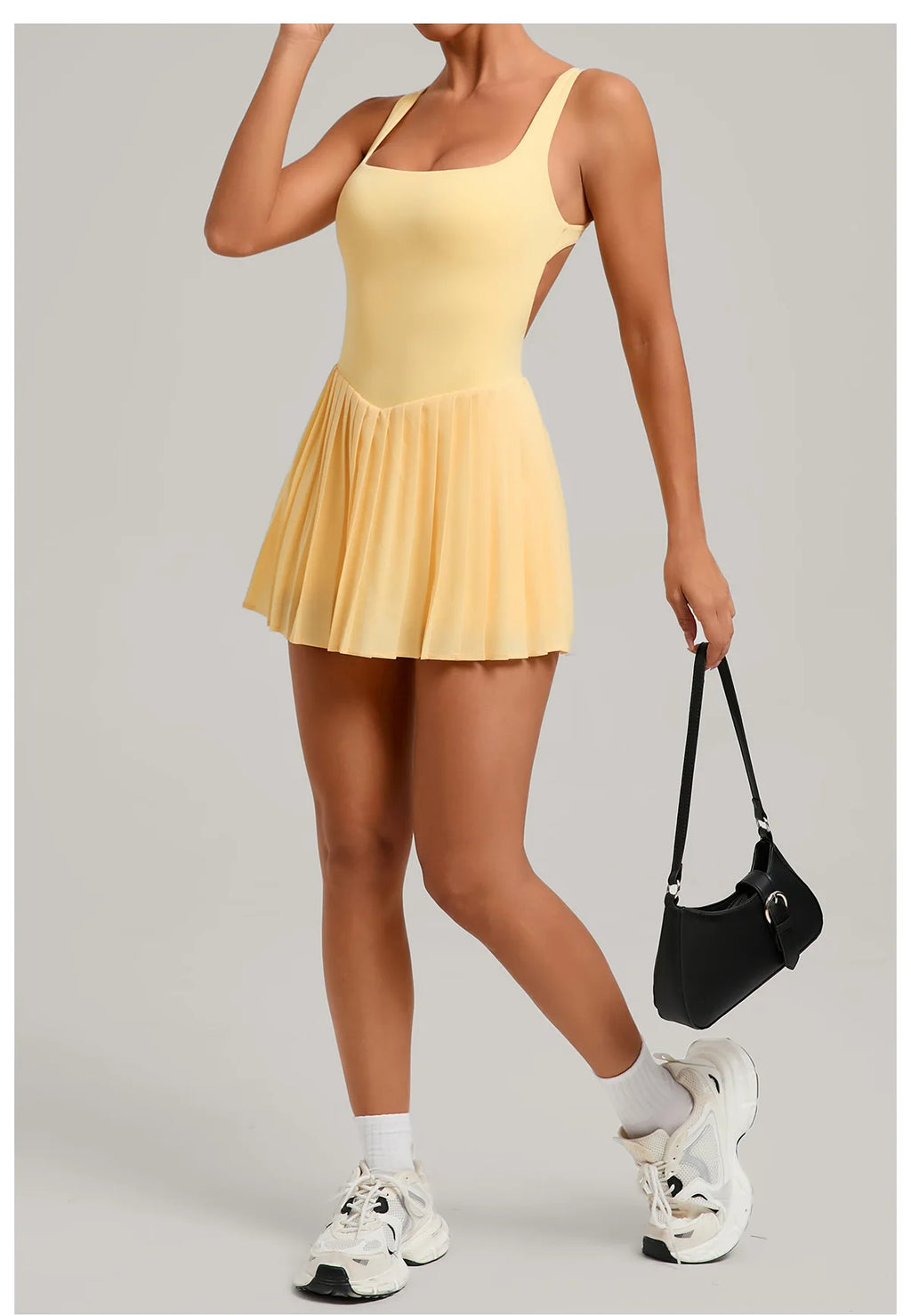 Backless Sports Tennis Golf Dress Mini Workout Pleated Skirts with Shorts Yoga Suit Peadded Gym Jumpsuit Fitness Set Activewear