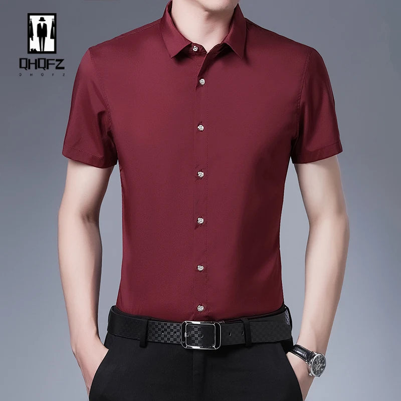 8 Colors Men's Casual Business Short Sleeved Shirt Wrinkle Resistant Fashionable Top