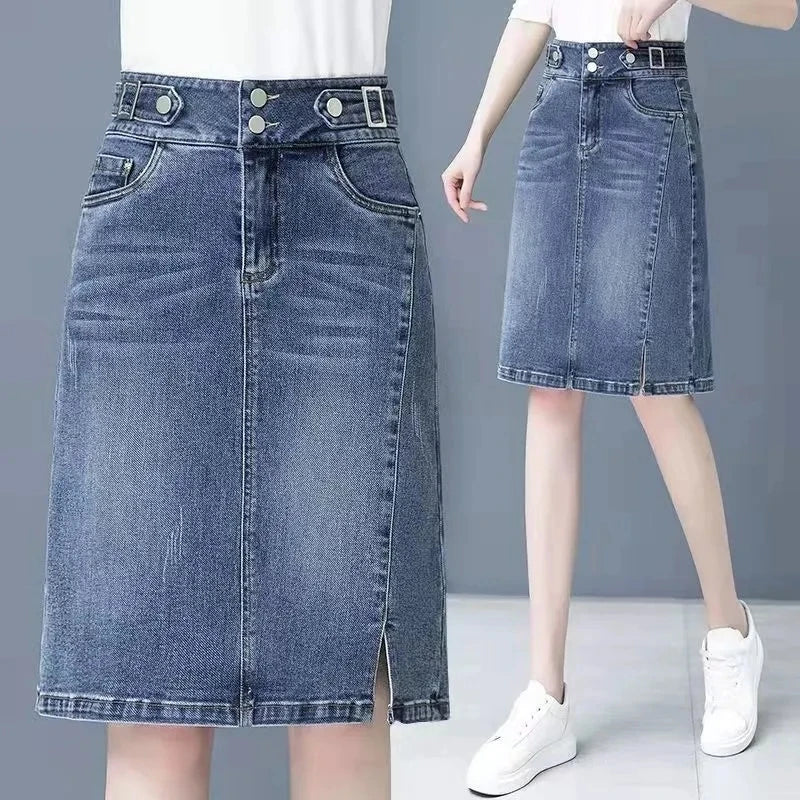 Large Size Denim Skirt For Women Spring Summer High-waisted A-line Jeans Skirt Ladies Korean Loose Tassels Mini Denim Skirts
