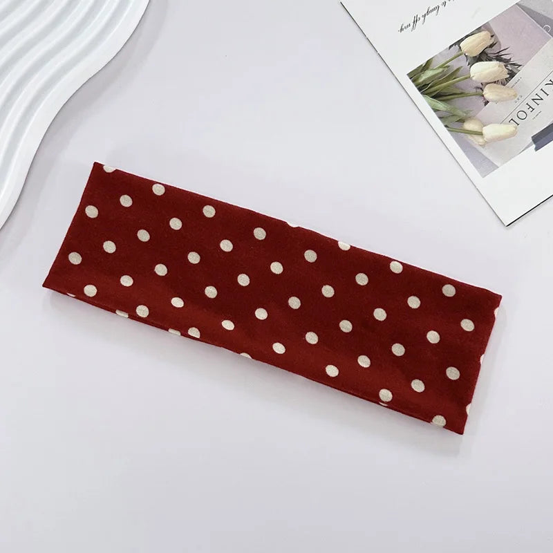 Hot Sale! Polka Dot Yoga Elastic Headband Fashionable Travel Vacation Makeup Headband Sports Fitness Sweat-absorbent Hairband
