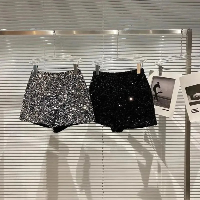 Spring/summer new Spice Girls sequin zipper shorts Slimming suede embroidered beaded casual pants