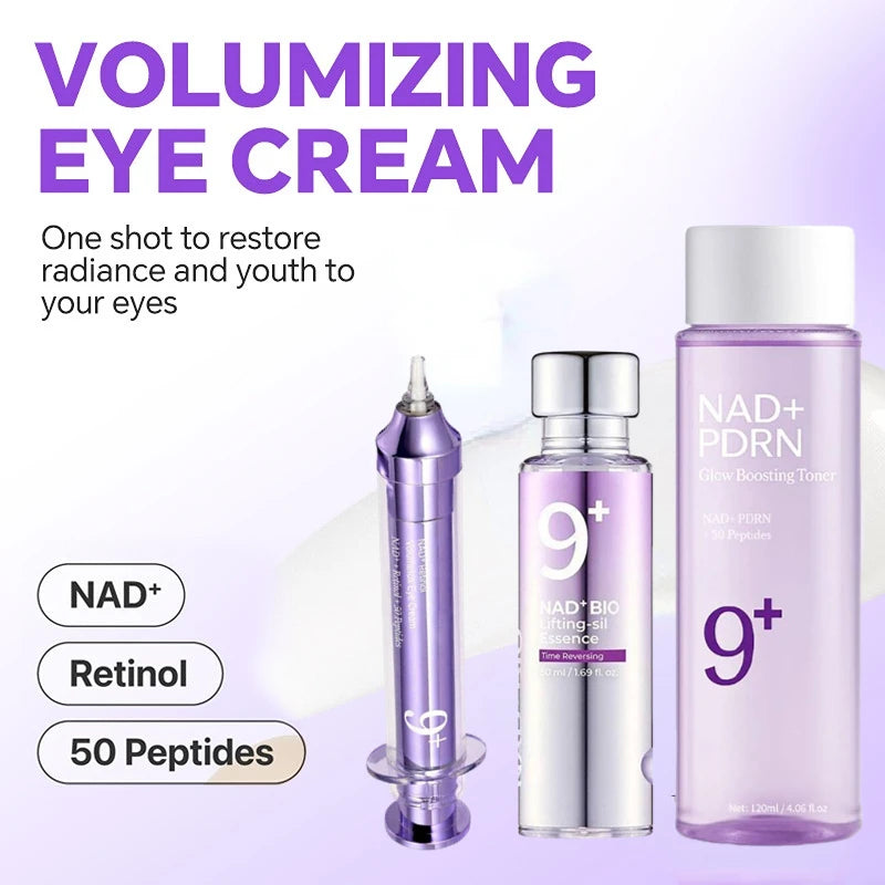 NAD+ Peptides Glow Boosting Toner + Firming Serum + No.9 Eye Cream - Korean Anti Wrinkle Brighten Dark Circles Skin Care