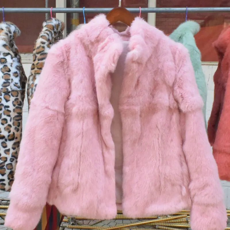 Natural Rabbit Fur Coat Women Winter Jacket Real Leather And Fur Bolero Women's Clothing Female Outerwears With 2025 Black Cold