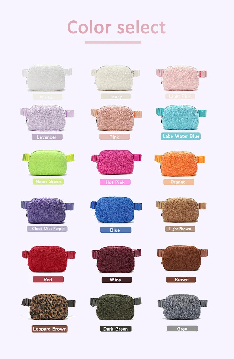 Winter Fleece Belt Bag for Everywhere Women Crossbody Bag White Fanny Pack Bag Small Waist Bag with Adjustable Strap (Ivory)