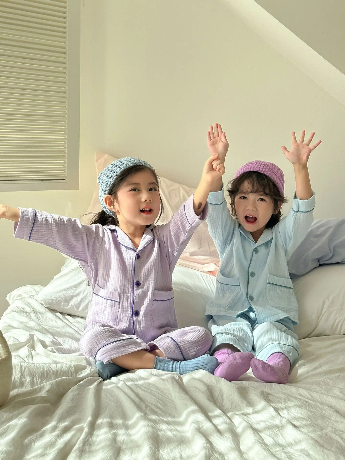2026 New Children's Cotton Pajamas Set Soft Loose Boys Girls Clothing Turn-down Collar Button Shirt Trousers 2 Pcs Suit Pijamas