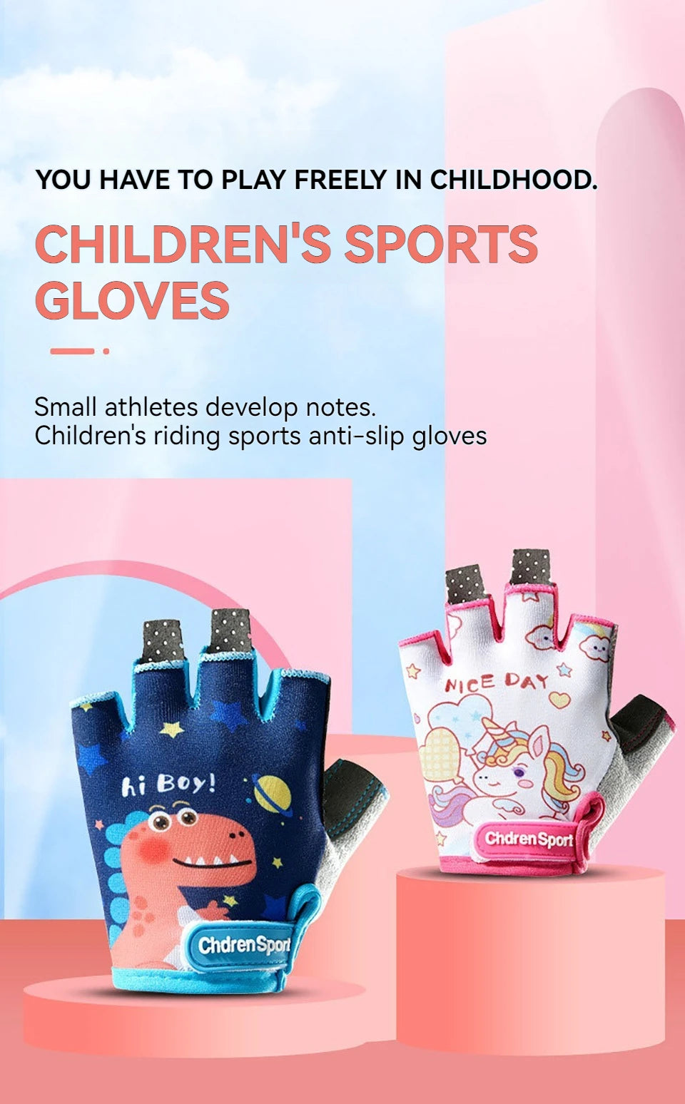 KoKossi Children's Sports Riding Gloves Half Finger Breathable Sweat Absorbing Anti Slip Boy Girl Training Exercise Protection