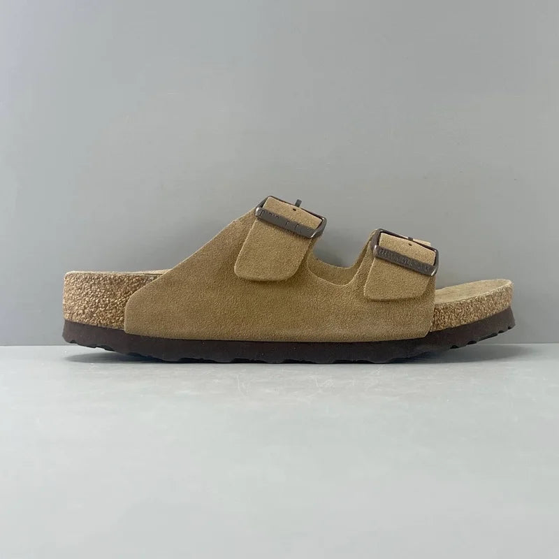 Suede Clogs for Men Women Cork Footbed Closed Toe Slides Comfort Arch Support Casual Walking Mules