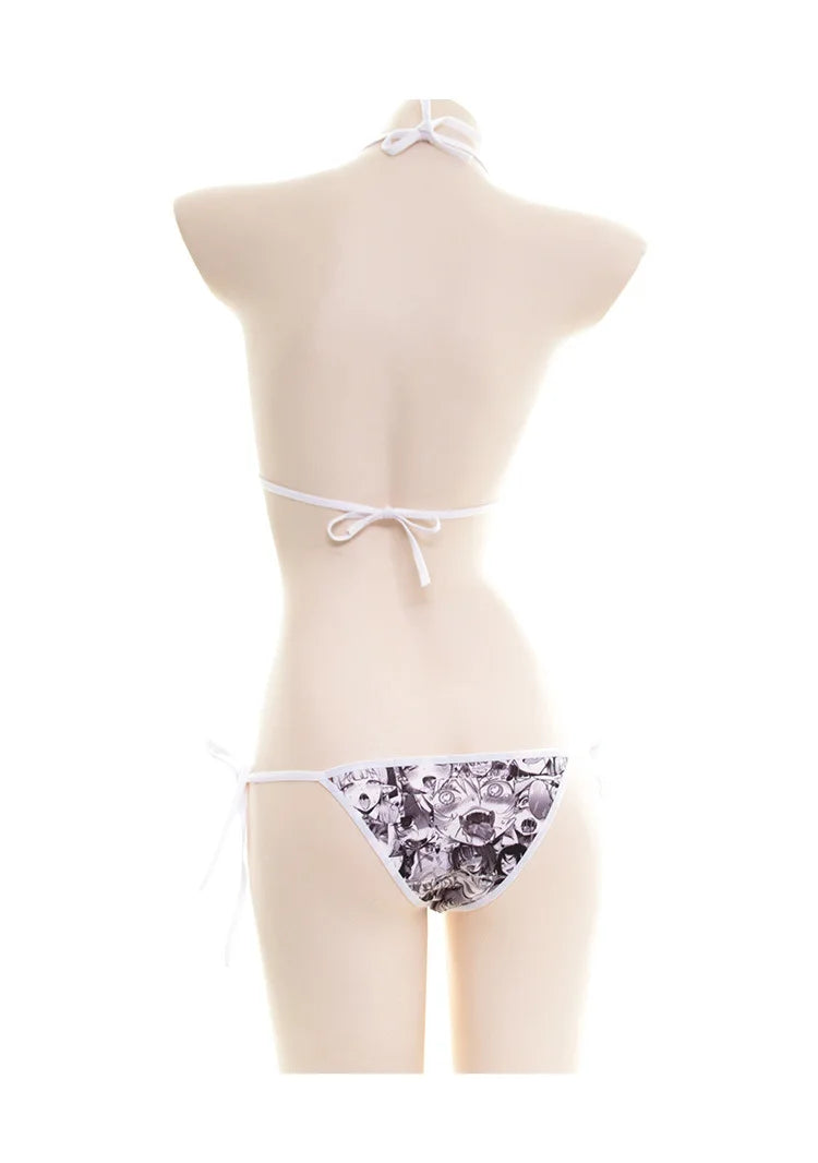Cute Comic Pattern Bandage Bikini Swimsuit Kawaii Summer Ladies Student Bathing Suit Private Shooting Costume