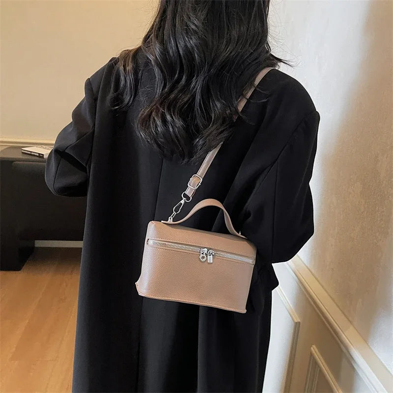 Minimalist Trend Solid Color Box Bag Litchi Pattern Portable Carrying Crossbody Bag Daily Commuting Versatile Square Bag