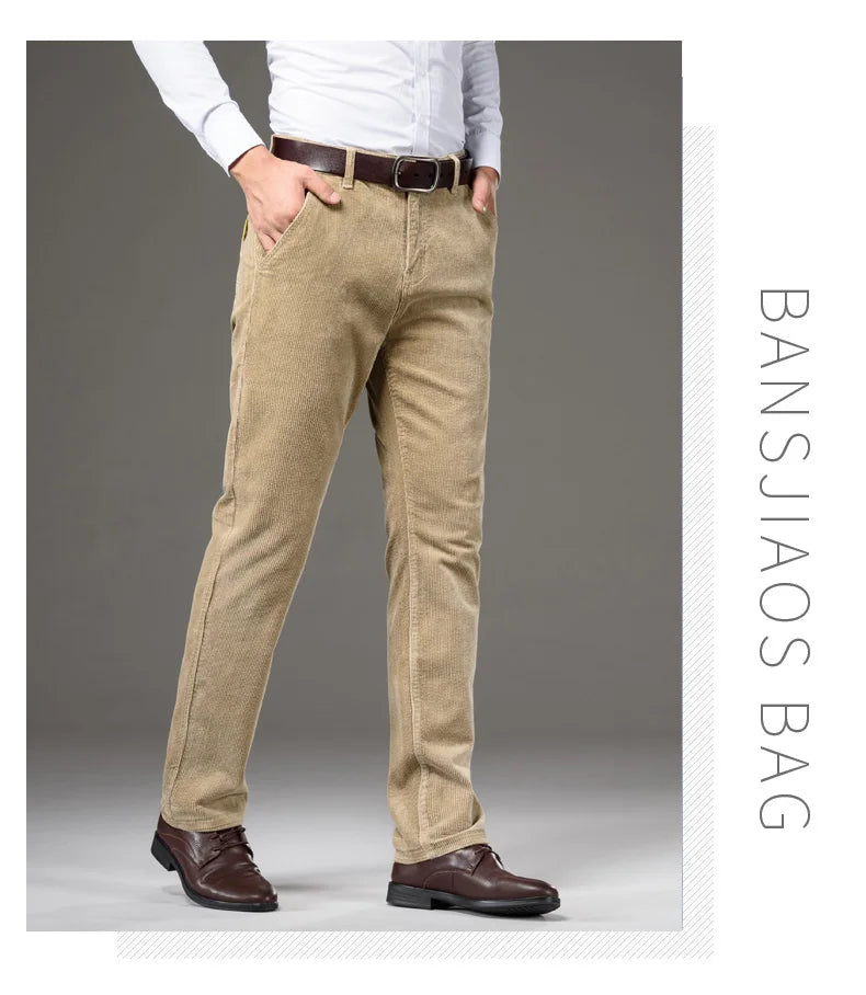 Corduroy Men's Business Casual Pants Fashion Comfortable Khaki Slim Straight Trousers Classic Male Brand Clothing Pants