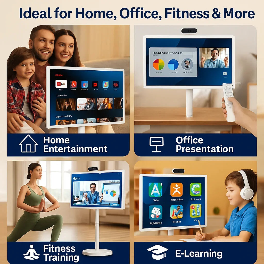 32” Android 15 Floor Stand TV, 6G+128G Smart Screen with Remote Controller, 2K Camera Video Call, Inbuit 148WH Battery Power