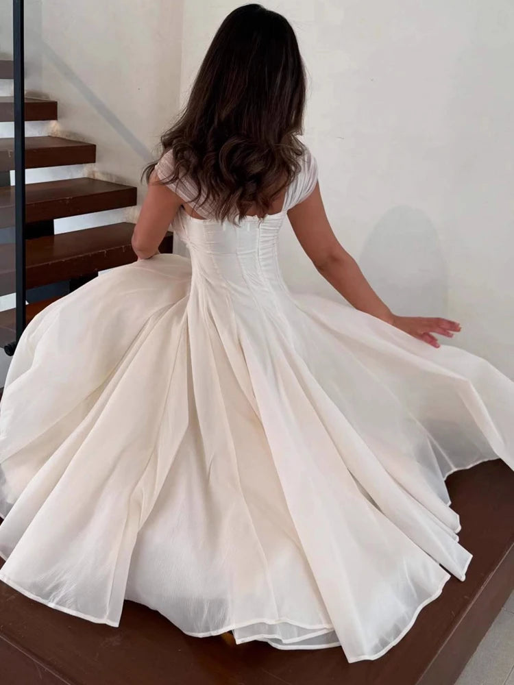 Women Fashion Backless High Waisted Ball Dress Elegant Christmas Party Long Dresses 2025 Sexy Square Neck Sleeveless Mesh Dress