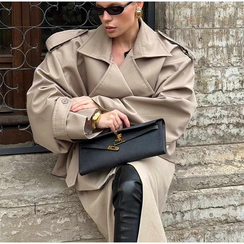 Casual Solid Long Trench Coat Women Stand Collar Long Sleeve Single Breasted Lace Up Jacket 2026 Autumn Lady Commute Outwear