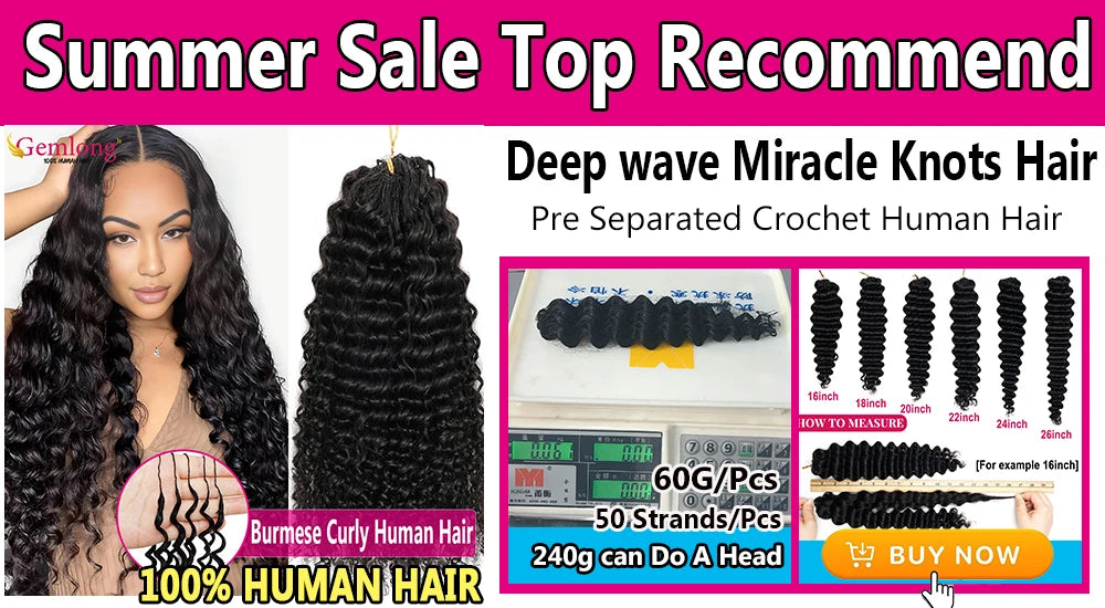 Ocean Wave Miracle Knots Crochet Human Hair Pre-Separated Feathered Human Crochet Hair 60g/pcs Burmese Curly Human Hair Bundles