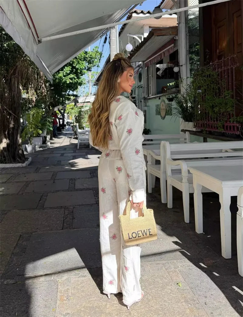 Guobioziy Women's Jumpsuit 2026 Early Fall New Arrival Fashionable Printed Long-Sleeve V-Neck Zipper Elastic Waist Jumpsuit