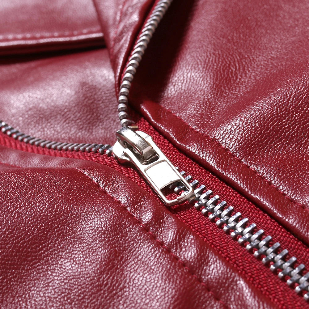 2023 Men's Autumn and Winter Lapel Leather Jacket Business Casual Oblique Zipper PU Leather Motorcycle Leather Jacket
