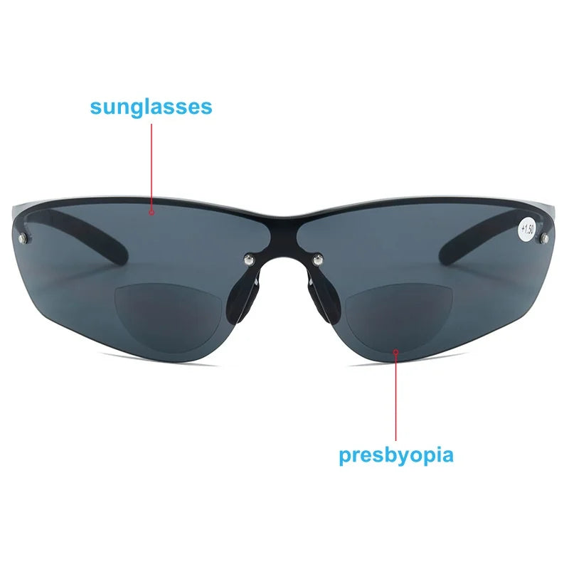 Fashion Men Bifocal Sunglasses Dual-use Far Near Reading glasses Silver Spring Frame Sports Goggles +100 +150 +200 +250 +300