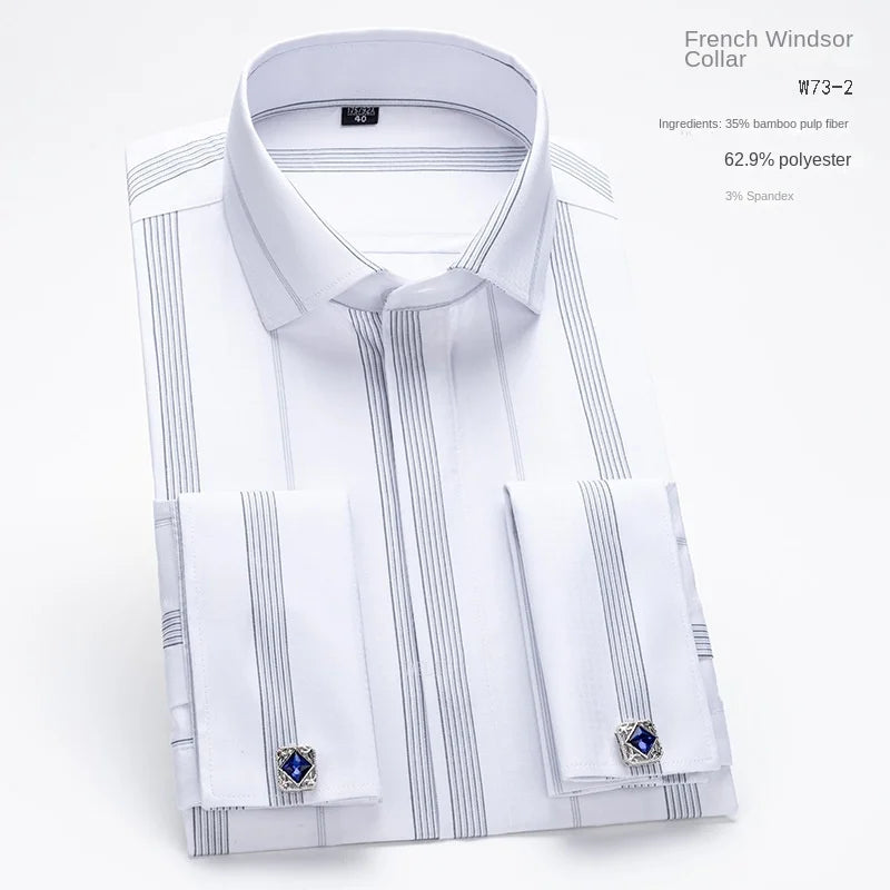 2026 Men's Long-sleeved Shirt High-grade Niche Chic Double Folded Sleeve Windsor Collar Dress Random SelectionFrench Cufflif