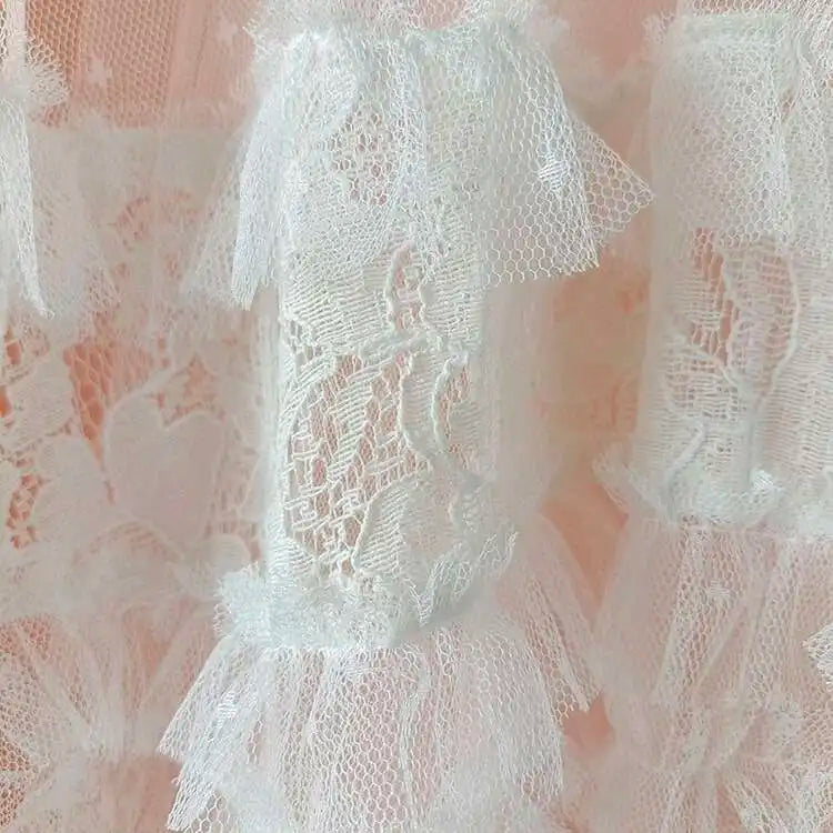 Eshin Elegant Midi Dress Short Sleeve Summer Spring New Fashion Design Women Runway Mesh Ruffles V-Neck Party High Street TH6731