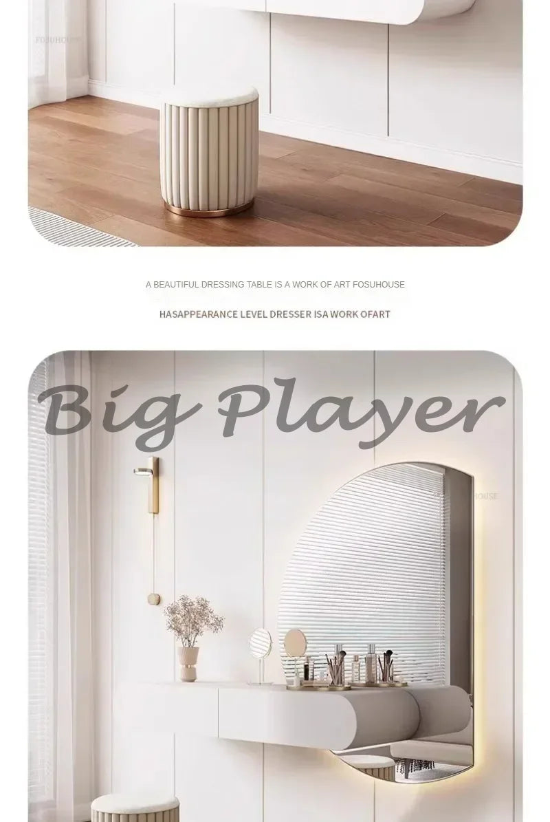 Cream Style Wall Mounted Dressing Table Minimalist Bedroom Furniture Set with Mirror