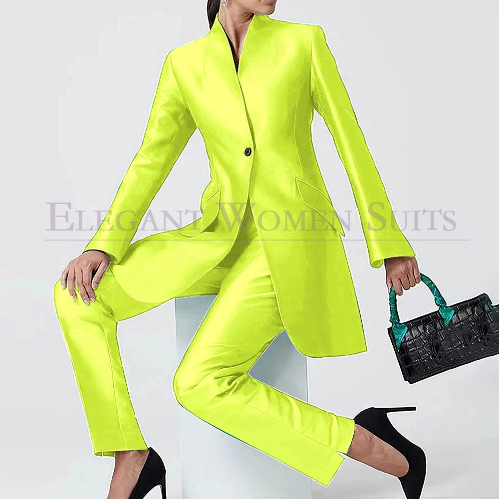 Evening Women's Suits Solid Color One-Button Slim 2 Piece Jacket Pants Full Sets High Quality Party Female Clothing 2026