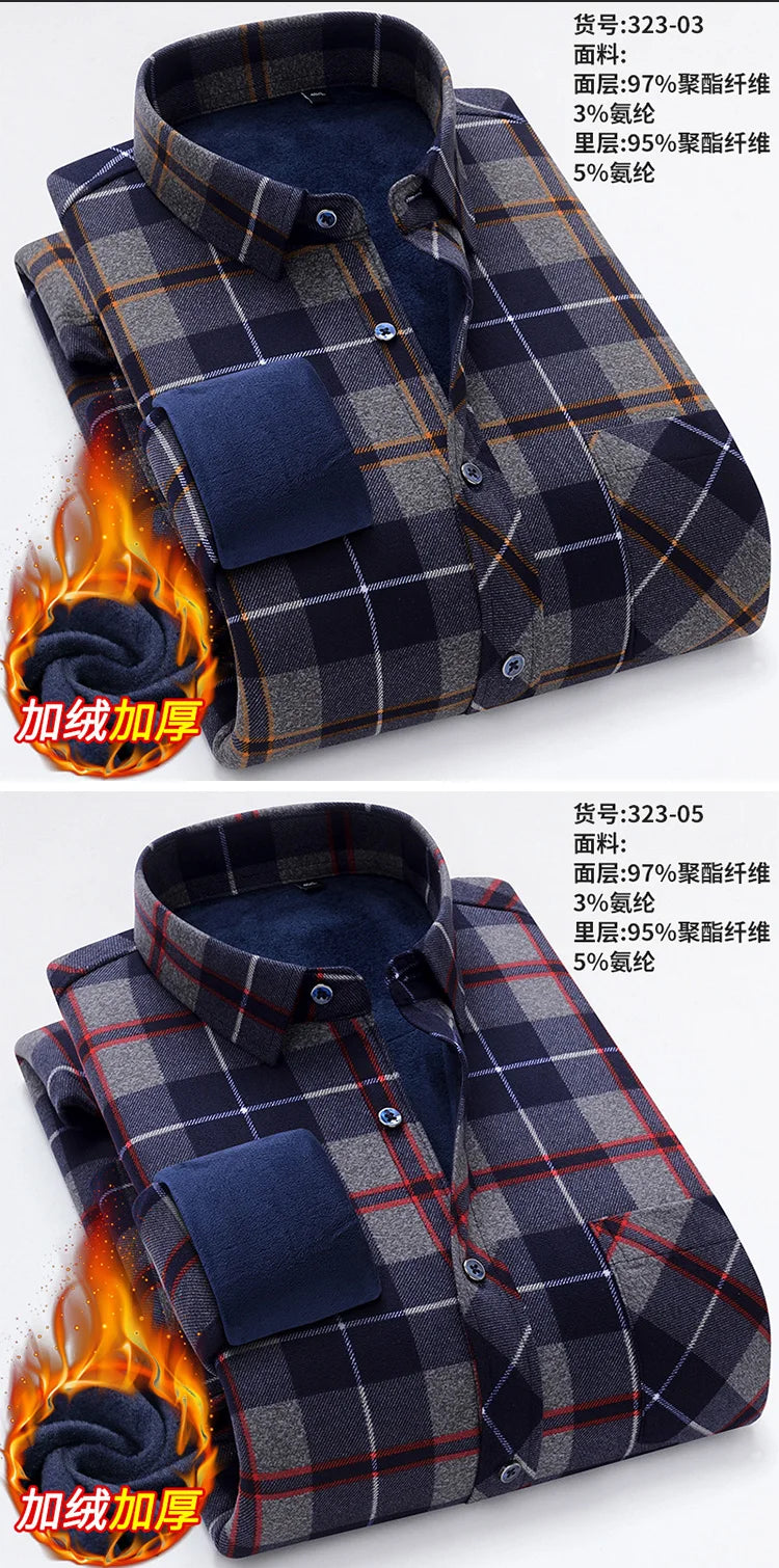 New Men's Autumn Winter Casual Long Sleeve Plaid Shirts Thick Warm Male Casual High Quality Soft Plus Size Business Check Shirts