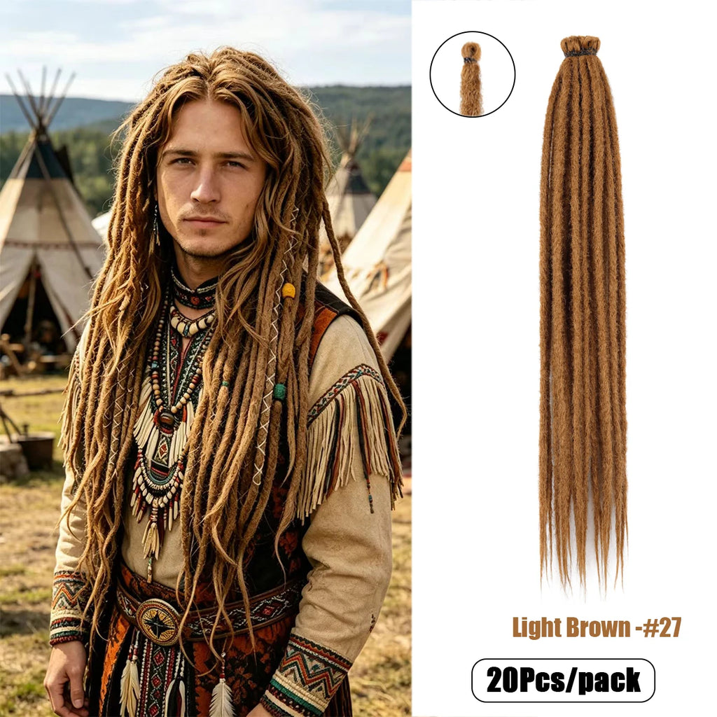20Strands 24 Inch Synthetic Dreadlock Extensions Ombre Black 0.6cm Width Single Ended Hippie Reggae Style Crochet Hair for Men