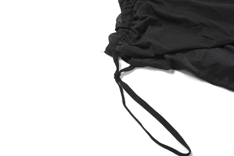 Leosoxs See Through Sexy Dress Women Y2K Cross Bandage Backless Halter Sleeveless Summer Trend Midnight Clubwear Mini Bodycon