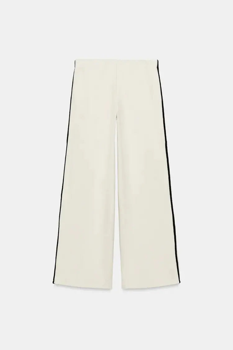 No-Sleeve round Neck Rope Knot Top with Wide Leg Pants Straight Cut Color Block Design Women's Fashion Set Autumn Collection