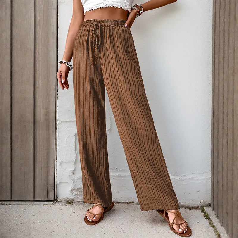 Womens High Waist Pleated Wide Leg Pants Simple Versatile Loose Casual Trousers
