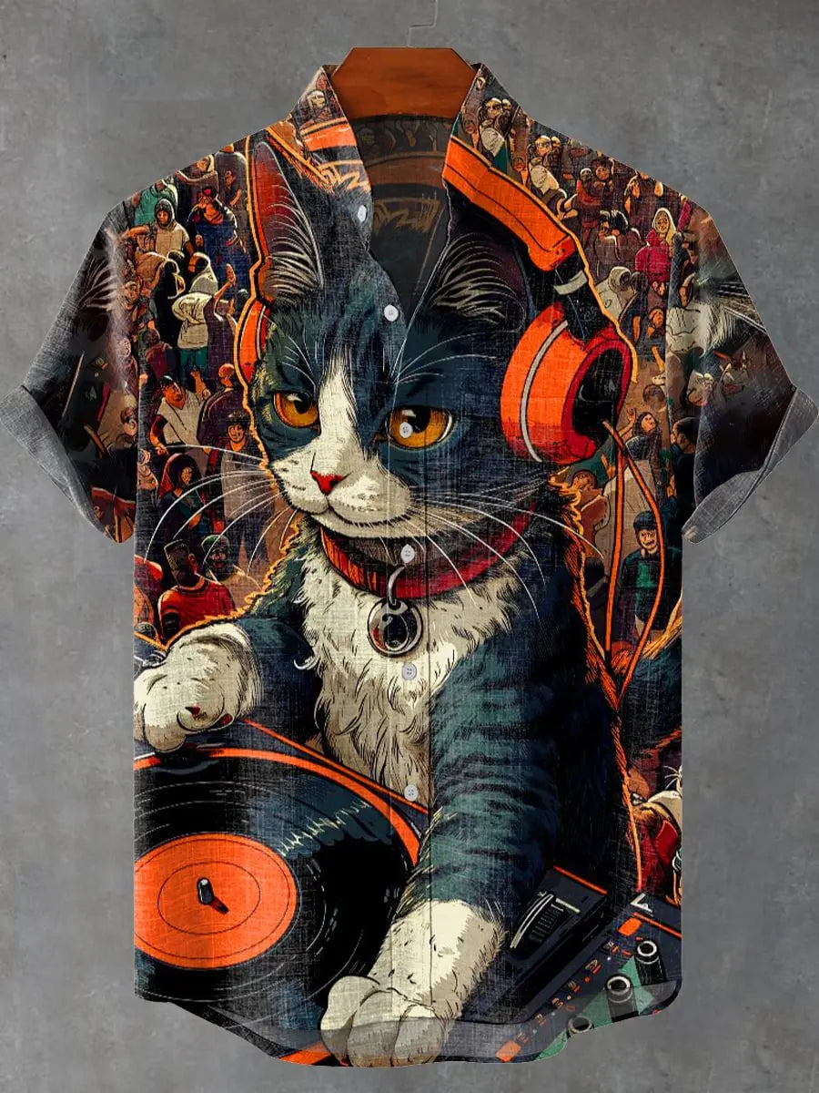 2025 Party Short Sleeve Shirt Road Animal Pattern Printed Short Sleeve Button Shirt Summer Fashion Casual Style