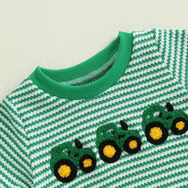 Newborn Baby Romper Summer Crewneck Romper Clothing Waffle Truck Embroidery Stripe Jumpsuits Toddler Infant Boys Girl Playsuit