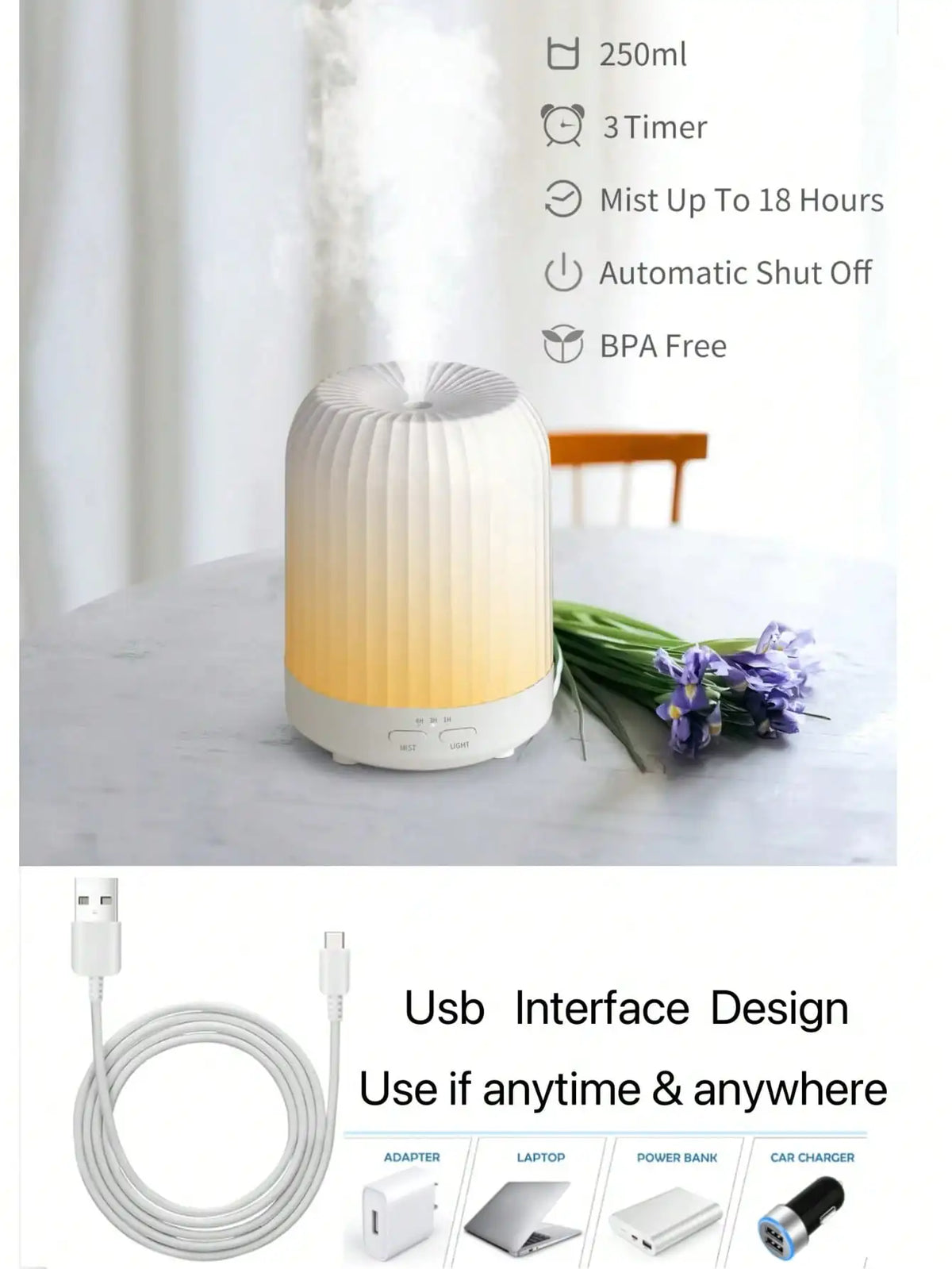250ml Ultrasonic Essential Oil Diffuser - Quiet Home Humidifier With 7 LED Lights And Auto Shut-Off Timer, Suitable For Large Rooms, Children's Bedrooms, Hotels, Plant Rooms, Sleep Aromatherapy.sr25080200168157191