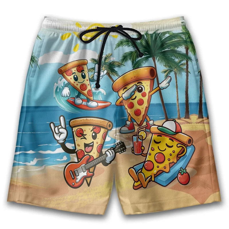 Funny 3D Printing Pizza Beach Shorts For Men Women Street Drawstring Swimming Trunks Kids Summer Animal Graphic Surfboard Shorts