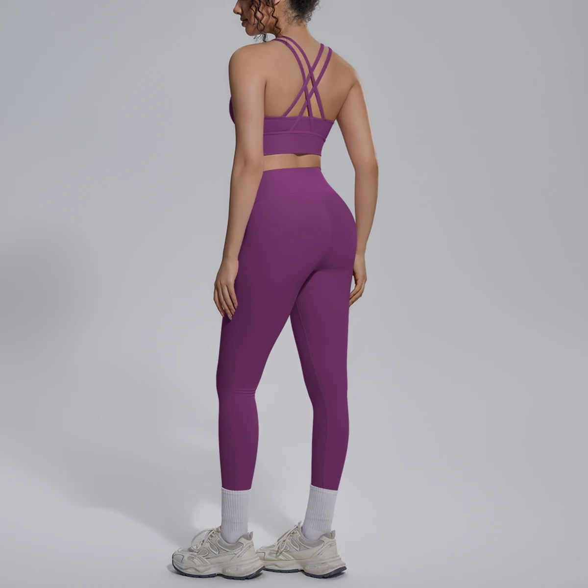 2PCS Yoga Set Summer Gym Sports Running Yoga Clothing Solid Color Cross Bra Workout Top High Waisted Quick Drying Fitness Pants