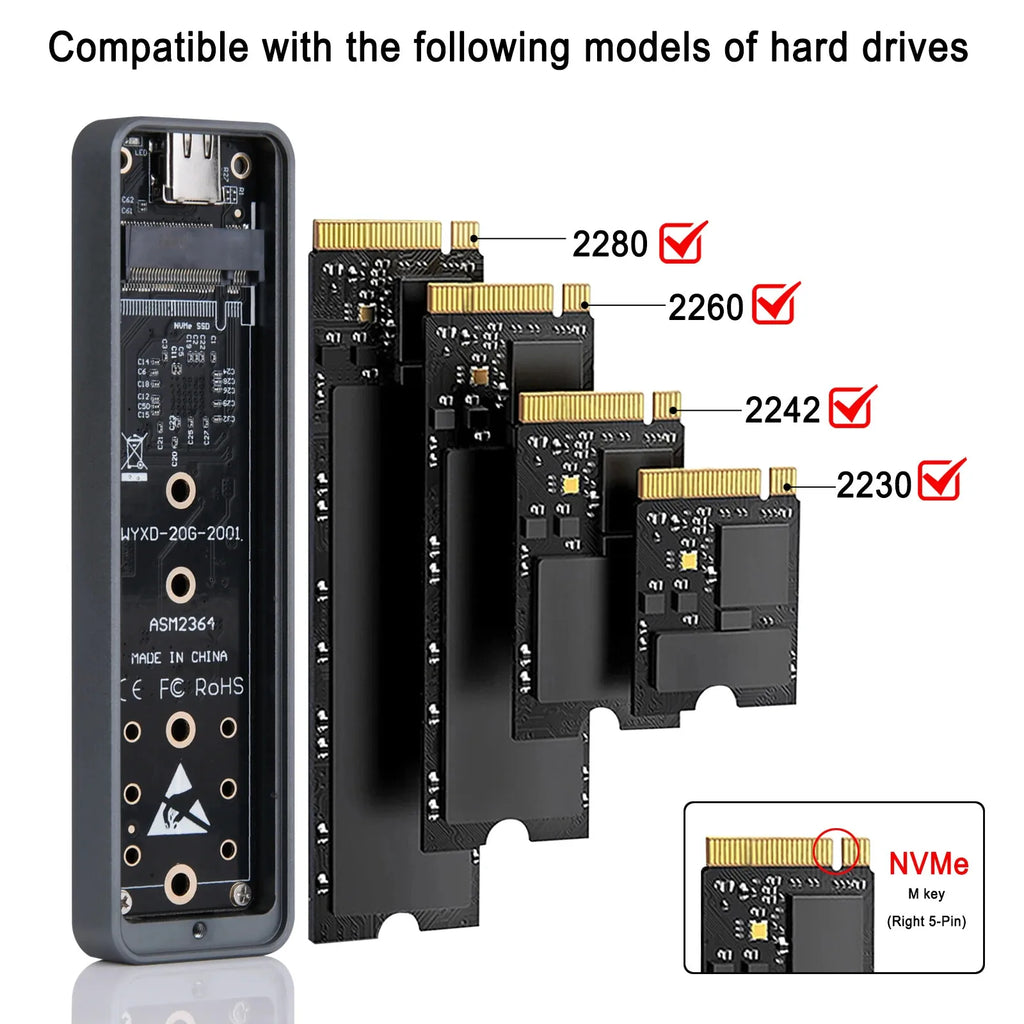 USB3.2 M.2 NVMe SSD Enclosure 20Gbps M.2 NVME SSD Case Type-C M2 PCIE SSD Enclosure adapter For M.2 NVME 2230 2242 2260 2280 SSD