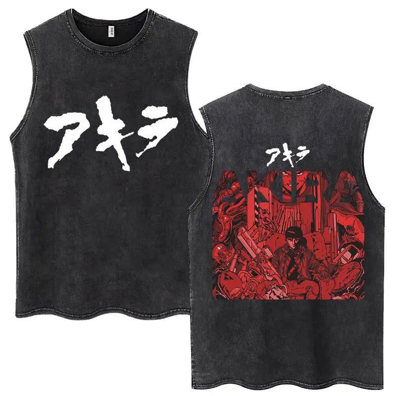Washed Japan Anime Akira Retro Tank Tops 90s Science Fiction Movie Shotaro Kaneda Sleeveless T Shirts Cotton Casual Loose Vests