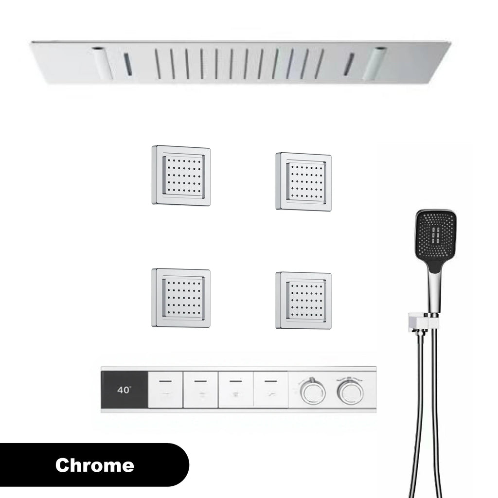 Luxury Bathroom Ceiling Embedded Rain Shower Head LED Digital Display Thermostatic Mixer Hot Cold Water Rainfall Shower System