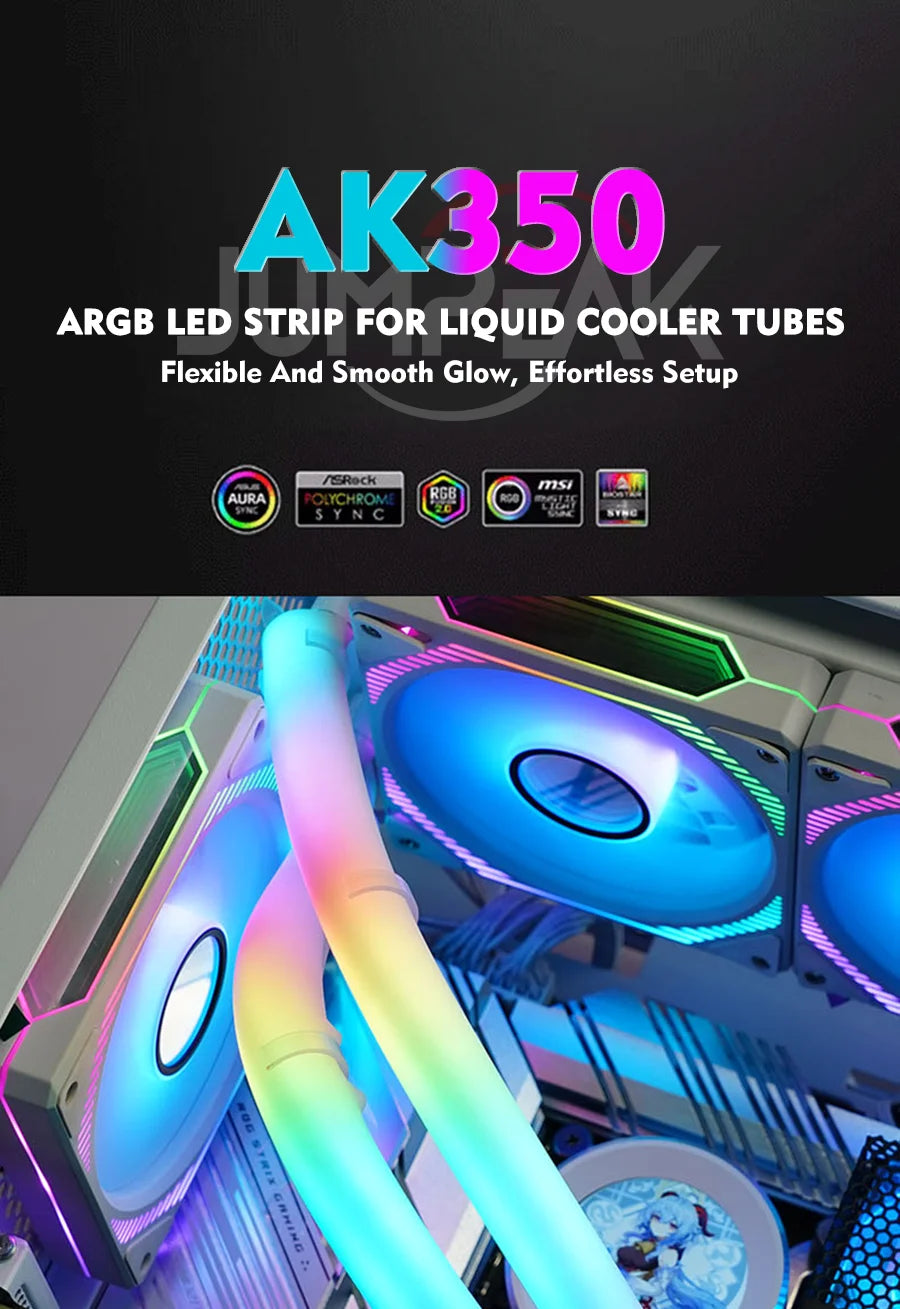 JUMPEAK Flexible 5V ARGB LED Neon Tube Light Strip Cover Sleeve For Gaming PC AIO 120 240 360 CPU Water Liquid Cooler Modding