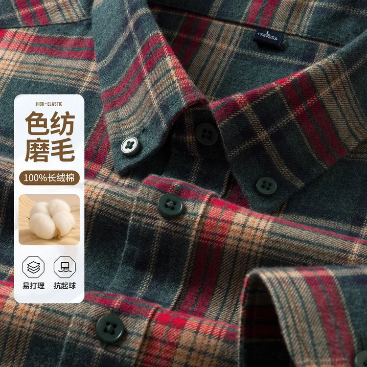 100% Cotton Flannel Shirt Long Sleeve, Plaid Winter Casual Shirt, Anti-Wrinkle Soft Brushed Fabric, Multi-Color Sizes M-4XL